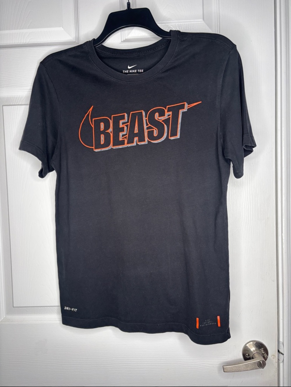 Nike Black 'Beast' Graphic Short Sleeve Tee with Orange Accents